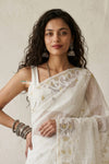 Latika ~ Pure Handwoven Jamdani Mul Cotton Saree in White - verymuchindian.com