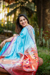 Madhurani's Choice ~ Exclusive! Handloom Pure Silk Paithani in Sea Blue with Most Traditional Double Pallu ~ Arctic Blue - verymuchindian.com
