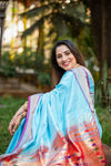 Madhurani's Choice ~ Exclusive! Handloom Pure Silk Paithani in Sea Blue with Most Traditional Double Pallu ~ Arctic Blue - verymuchindian.com
