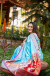 Madhurani's Choice ~ Exclusive! Handloom Pure Silk Paithani in Sea Blue with Most Traditional Double Pallu ~ Arctic Blue - verymuchindian.com