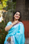 Madhurani's Choice ~ Exclusive! Handloom Pure Silk Paithani in Sea Blue with Most Traditional Double Pallu ~ Arctic Blue - verymuchindian.com