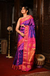 Mahalakshmi Chandrakor ~ Handloom Pure Silk Paithani with Maharani Pallu in Dual Tone Purple Pink - verymuchindian.com