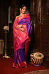 Mahalakshmi Chandrakor ~ Handloom Pure Silk Paithani with Maharani Pallu in Dual Tone Purple Pink - verymuchindian.com