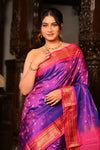 Mahalakshmi Chandrakor ~ Handloom Pure Silk Paithani with Maharani Pallu in Dual Tone Purple Pink - verymuchindian.com