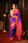 Mahalakshmi Chandrakor ~ Handloom Pure Silk Paithani with Maharani Pallu in Dual Tone Purple Pink - verymuchindian.com
