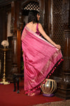 Mahalakshmi ~ Designed by VMI Silk Linen Saree with All Over Checks ~ Blush Pink - verymuchindian.com