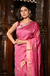 Mahalakshmi ~ Designed by VMI Silk Linen Saree with All Over Checks ~ Blush Pink - verymuchindian.com