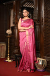 Mahalakshmi ~ Designed by VMI Silk Linen Saree with All Over Checks ~ Blush Pink - verymuchindian.com