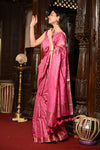 Mahalakshmi ~ Designed by VMI Silk Linen Saree with All Over Checks ~ Blush Pink - verymuchindian.com