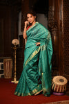 Mahalakshmi ~ Designed by VMI Silk Linen Saree with All Over Checks ~ Sea Green - verymuchindian.com