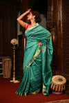 Mahalakshmi ~ Designed by VMI Silk Linen Saree with All Over Checks ~ Sea Green - verymuchindian.com