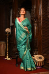 Mahalakshmi ~ Designed by VMI Silk Linen Saree with All Over Checks ~ Sea Green - verymuchindian.com