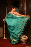 Mahalakshmi ~ Designed by VMI Silk Linen Saree with All Over Checks ~ Sea Green - verymuchindian.com