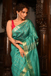 Mahalakshmi ~ Designed by VMI Silk Linen Saree with All Over Checks ~ Sea Green - verymuchindian.com