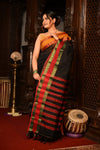 Mahalakshmi ~ Designer Cotton Saree in Black with Ganga Jamuna Border - verymuchindian.com