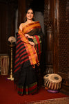 Mahalakshmi ~ Designer Cotton Saree in Black with Ganga Jamuna Border - verymuchindian.com