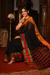 Mahalakshmi ~ Designer Cotton Saree in Black with Ganga Jamuna Border - verymuchindian.com
