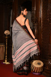 Mahalakshmi ~ Designer Cotton Saree in Grey with Black Border - verymuchindian.com