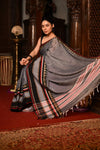 Mahalakshmi ~ Designer Cotton Saree in Grey with Black Border - verymuchindian.com