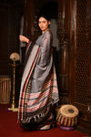 Mahalakshmi ~ Designer Cotton Saree in Grey with Black Border - verymuchindian.com