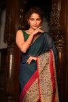 Mahalakshmi ~ Designer Cotton Saree in Peacock Blue with Beige Designer Border - verymuchindian.com