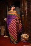 Mahalakshmi ~ Designer Cotton Saree in Purple with Green Border - verymuchindian.com