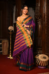 Mahalakshmi ~ Designer Cotton Saree in Purple with Green Border - verymuchindian.com