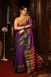 Mahalakshmi ~ Designer Cotton Saree in Purple with Green Border - verymuchindian.com