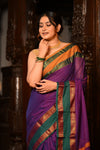 Mahalakshmi ~ Designer Cotton Saree in Purple with Green Border - verymuchindian.com