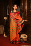 Mahalakshmi ~ Designer Cotton Saree in Red with Orange Border - verymuchindian.com