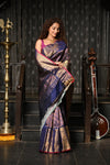 Mahalakshmi ~ Gadwal Pure Silk Handloom Brocade Saree in Marine Blue - verymuchindian.com