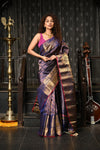 Mahalakshmi ~ Gadwal Pure Silk Handloom Brocade Saree in Marine Blue - verymuchindian.com