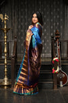 Mahalakshmi ~ Gadwal Pure Silk Handloom Saree in Azure Blue and Cyan Blue - verymuchindian.com