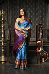 Mahalakshmi ~ Gadwal Pure Silk Handloom Saree in Azure Blue and Cyan Blue - verymuchindian.com