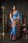 Mahalakshmi ~ Gadwal Pure Silk Handloom Saree in Azure Blue and Cyan Blue - verymuchindian.com