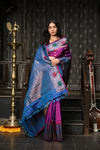 Mahalakshmi ~ Gadwal Pure Silk Handloom Saree in Dual Tone Purple Pink with Beautiful Meena Work Border(Silk Mark) - verymuchindian.com