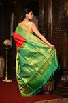 Mahalakshmi ~ Gadwal Pure Silk Handloom Saree in Fierce Red and Green - verymuchindian.com