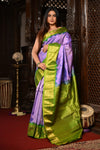 Mahalakshmi ~ Gadwal Pure Silk Handloom Saree in Lilac and Green - verymuchindian.com