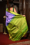 Mahalakshmi ~ Gadwal Pure Silk Handloom Saree in Lilac and Green - verymuchindian.com