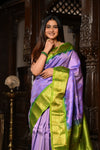 Mahalakshmi ~ Gadwal Pure Silk Handloom Saree in Lilac and Green - verymuchindian.com