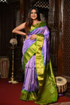 Mahalakshmi ~ Gadwal Pure Silk Handloom Saree in Lilac and Green - verymuchindian.com
