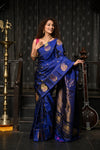 Mahalakshmi ~ Gadwal Pure Silk Handloom Saree in Marine Blue - verymuchindian.com