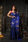 Mahalakshmi ~ Gadwal Pure Silk Handloom Saree in Marine Blue - verymuchindian.com