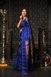 Mahalakshmi ~ Gadwal Pure Silk Handloom Saree in Marine Blue - verymuchindian.com