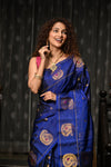 Mahalakshmi ~ Gadwal Pure Silk Handloom Saree in Marine Blue - verymuchindian.com