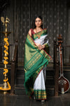 Mahalakshmi ~ Gadwal Pure Silk Handloom Saree in Powder Blue & Royal Green - verymuchindian.com