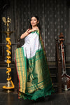 Mahalakshmi ~ Gadwal Pure Silk Handloom Saree in Powder Blue & Royal Green - verymuchindian.com