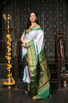 Mahalakshmi ~ Gadwal Pure Silk Handloom Saree in Powder Blue & Royal Green - verymuchindian.com