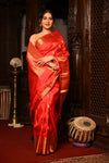 Mahalakshmi ~ Gadwal Pure Silk Handloom Saree with Peacock Motifs in Red - verymuchindian.com