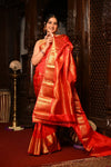 Mahalakshmi ~ Gadwal Pure Silk Handloom Saree with Peacock Motifs in Red - verymuchindian.com